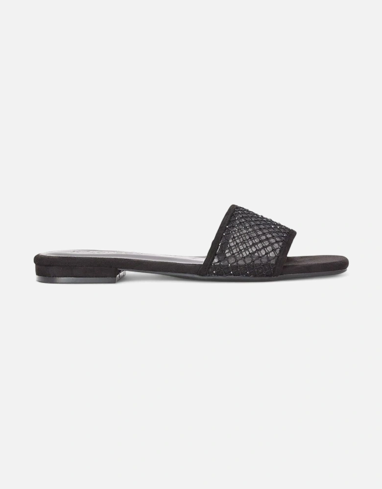 'Gabrielle' Flat Slip On Open Toe Diamante Slider Mule Sandals