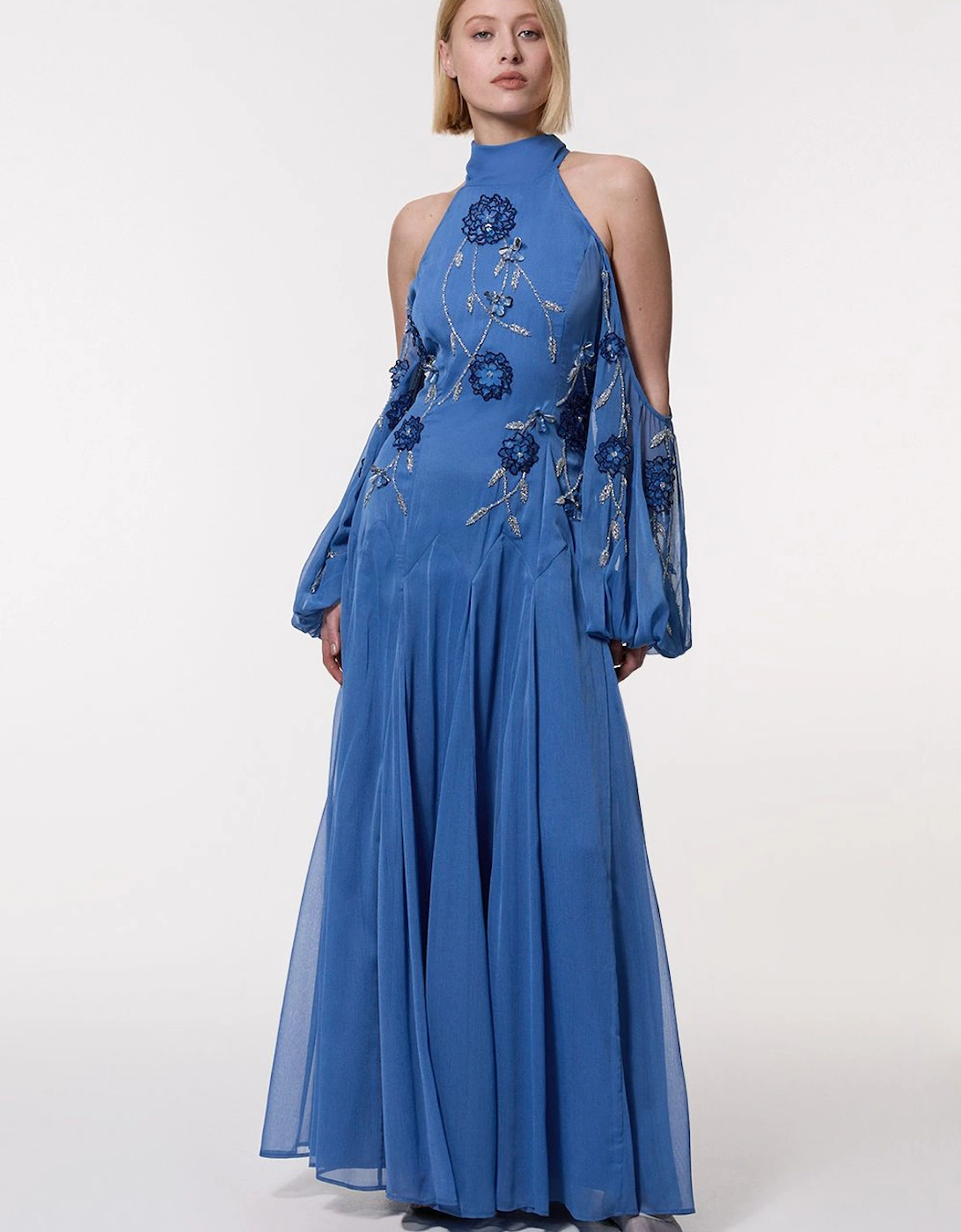 Cold Shoulder 3D Floral Applique Woven Maxi Dress, 2 of 1