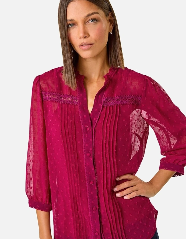 Dobby Lace Front Pleated Blouse