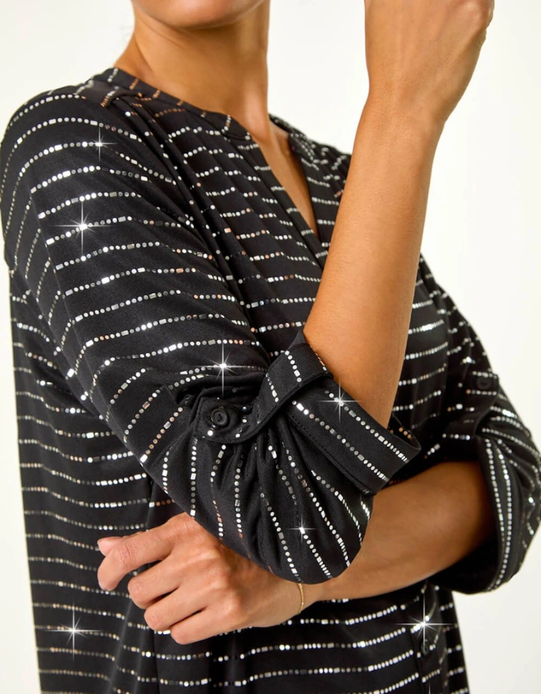 Dotted Foil Print Stretch Blouse