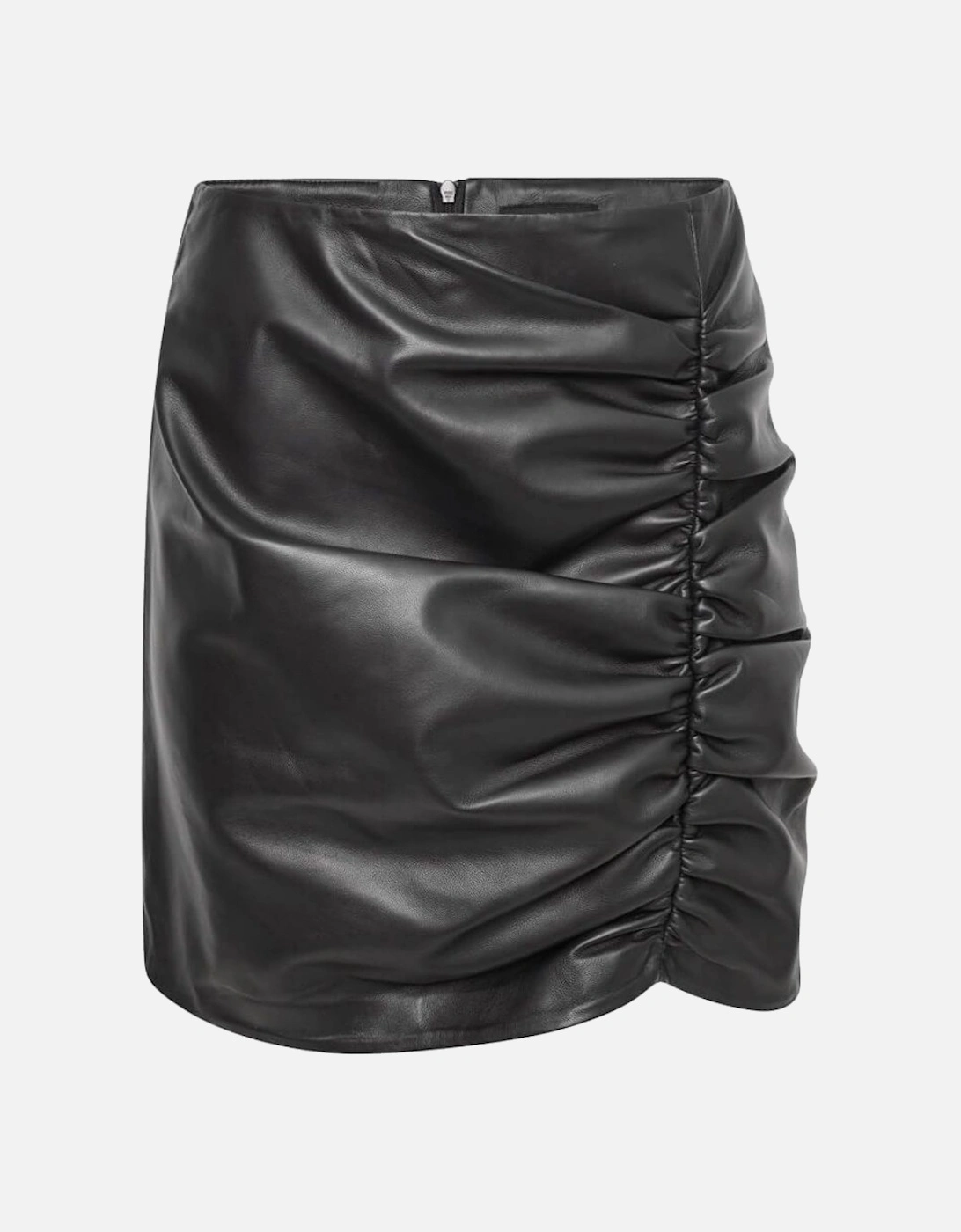 Ruched Real Leather Mini Skirt, 2 of 1
