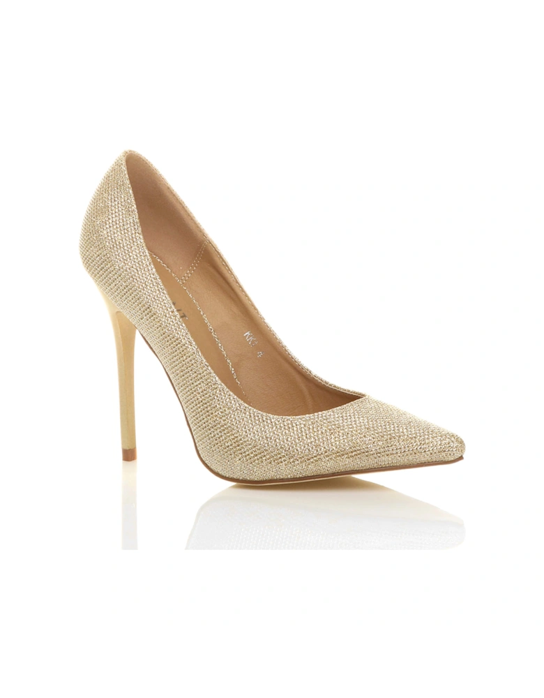 High Stiletto Heel  Glitter Mesh Court Shoes