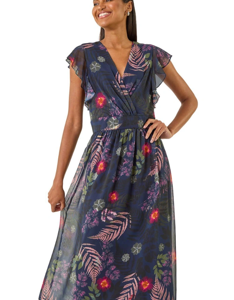 Floral Print Frill Midi Dress