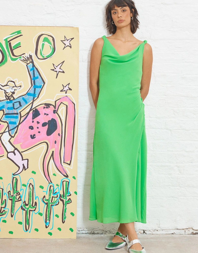 Tony Chiffon Cowl Button Wrap Midi Slip Dress