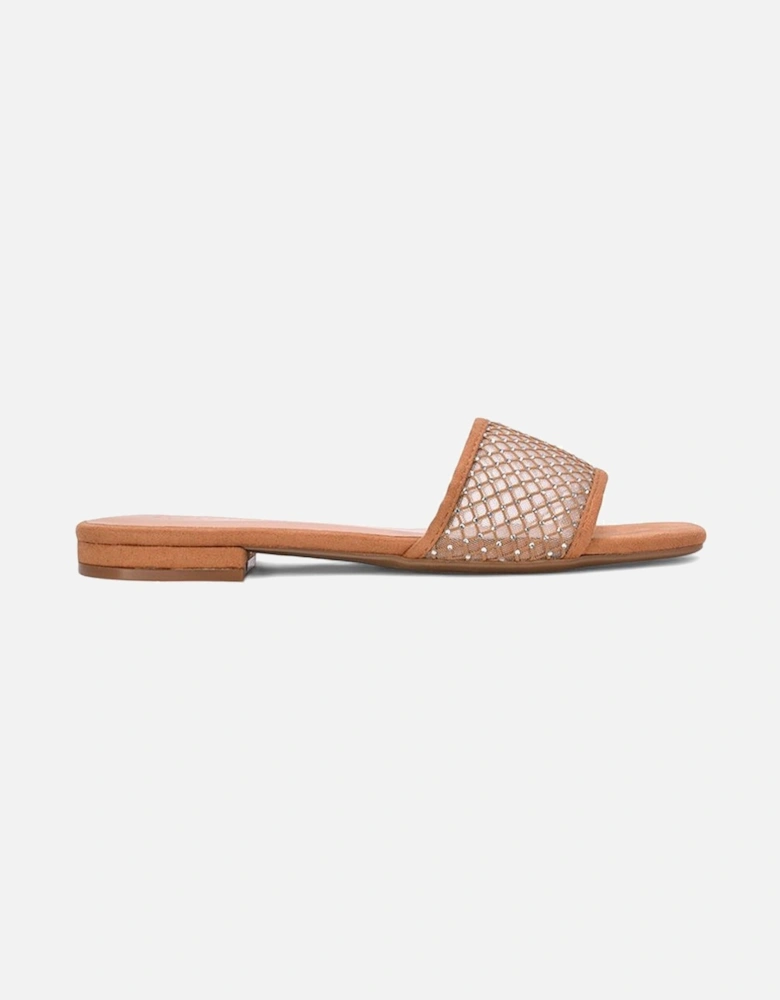 'Gabrielle' Flat Slip On Open Toe Diamante Slider Mule Sandals
