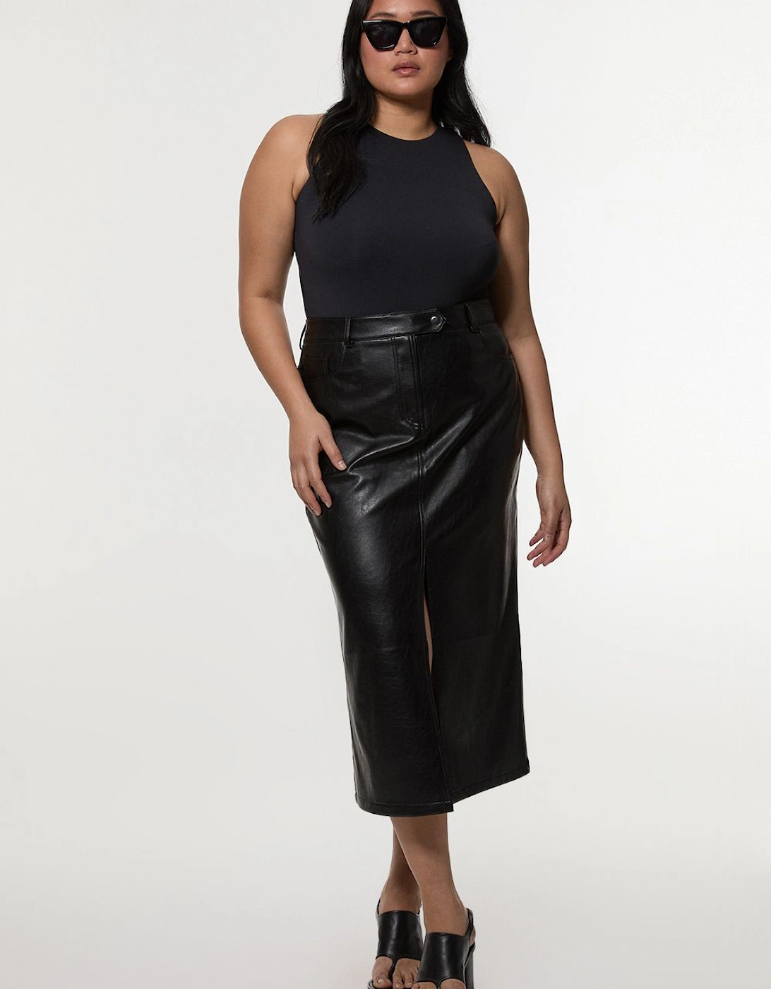 Plus Size Faux Leather Pencil Midi Skirt, 2 of 1