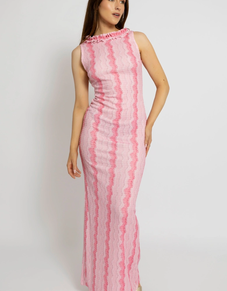 Textured Maxi Dress With Ruffled Scoop Back