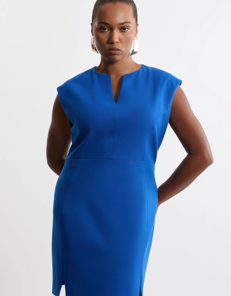 Plus Size Structured Crepe Tailored Full Skirted Belted Midi Dress