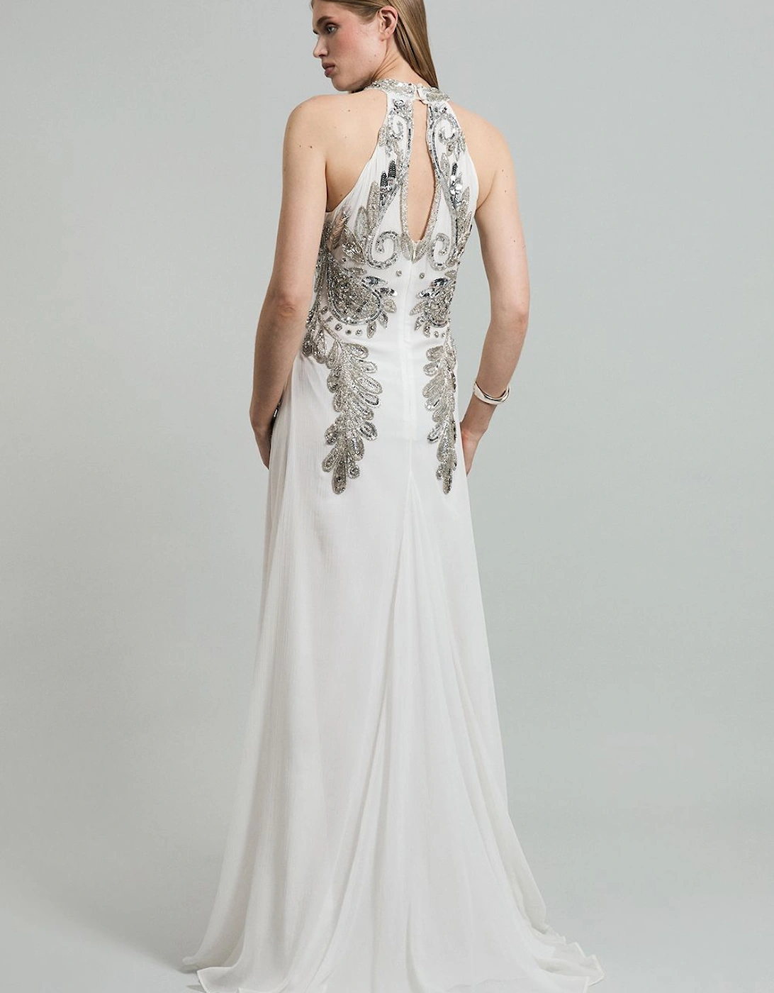 Halter Neck Bugle Bead Detail Woven Maxi Dress, 2 of 1