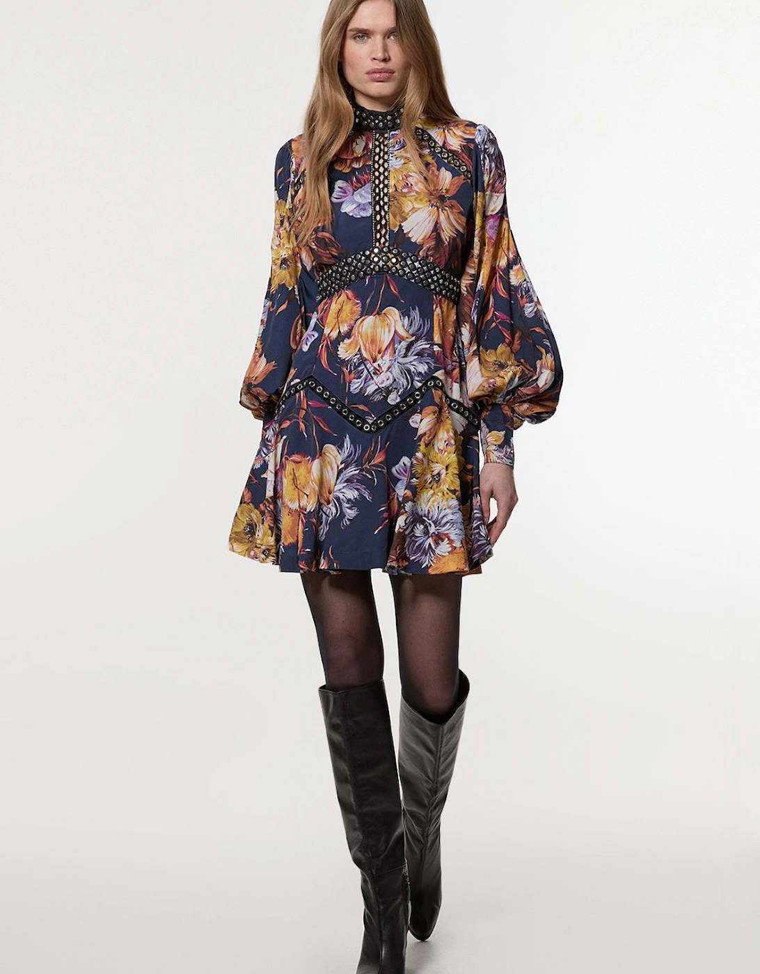 Floral Studded Lace Woven Mini Dress, 2 of 1