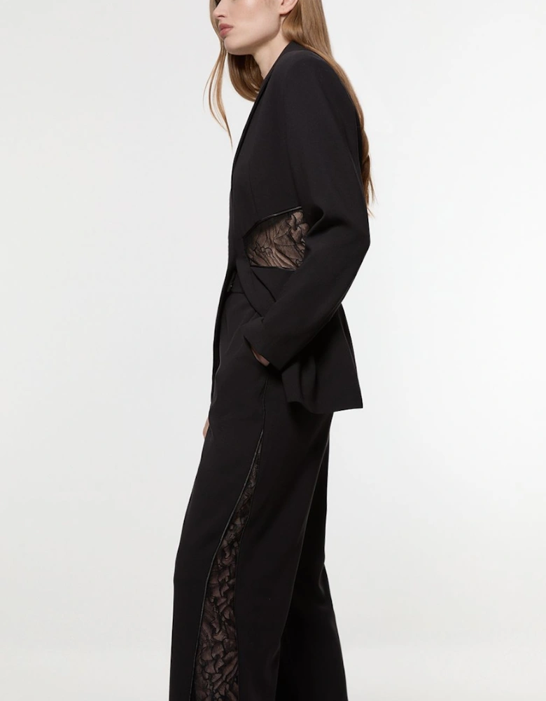 Tailored Lace Detail Straight Leg Trousers