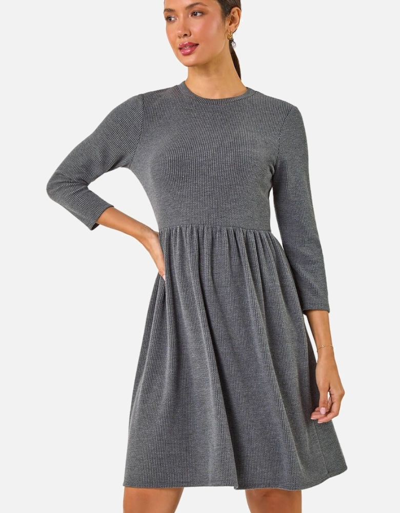 Ribbed Gathered Waist Stretch Dress