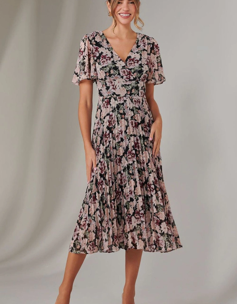 Chiffon Pleated Wrap Midaxi Dress