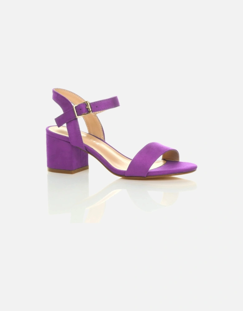Mid Block Heel Ankle Strap Faux Suede Heeled Sandals