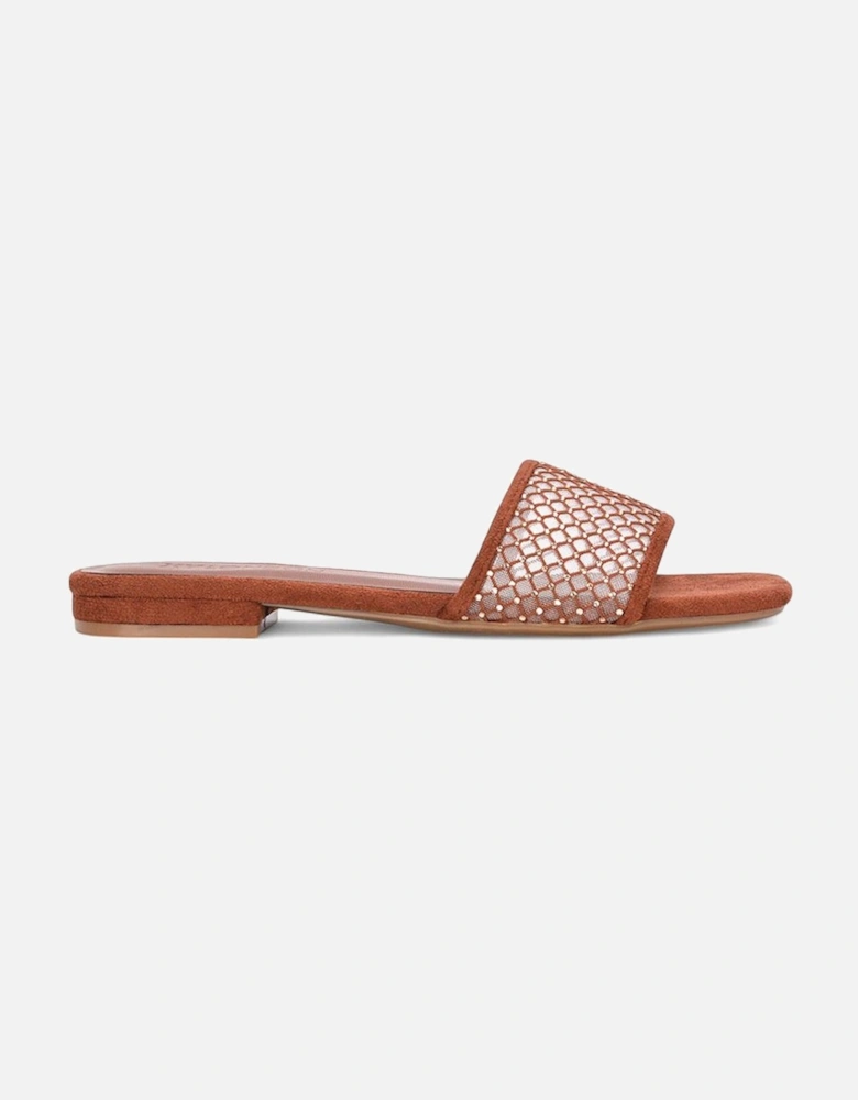 'Gabrielle' Flat Slip On Open Toe Diamante Slider Mule Sandals