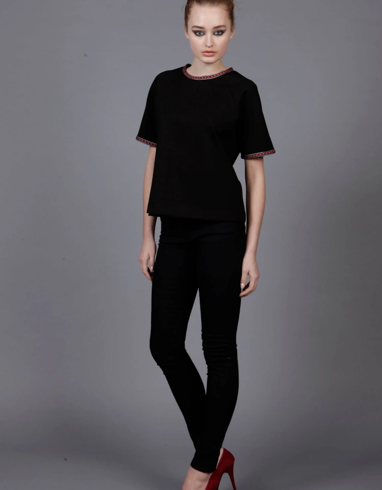 Short Sleeve Top with Multicolor Trim Details