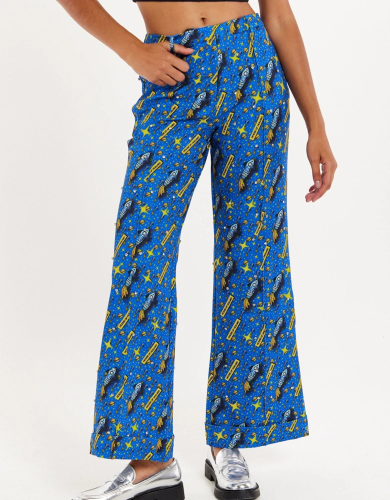 Rocket Print Diamante Embellish Trousers