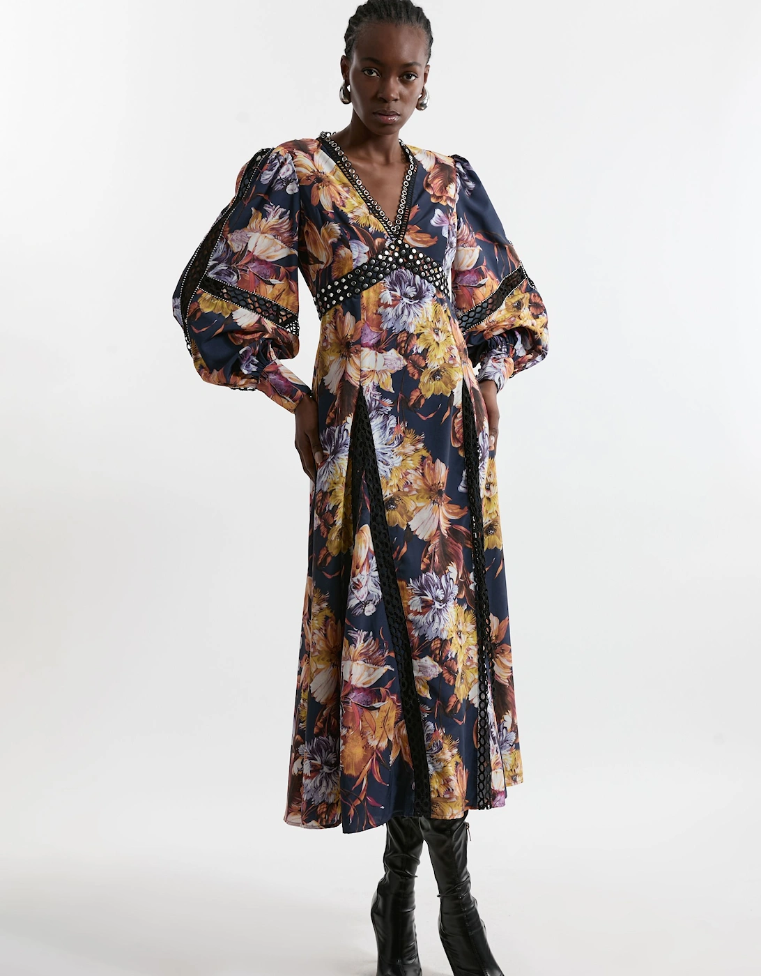 Tall Floral Studded Lace Woven Maxi Dress, 2 of 1