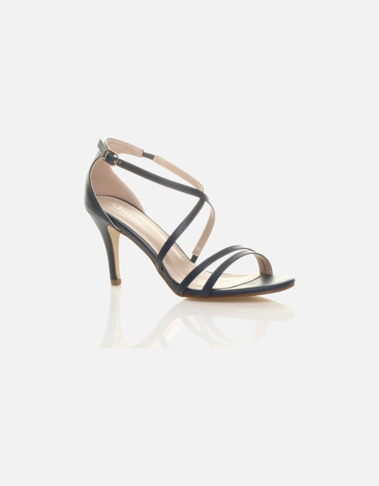 High  Heel Crossed Straps Buckle Faux Leather Heeled Sandals