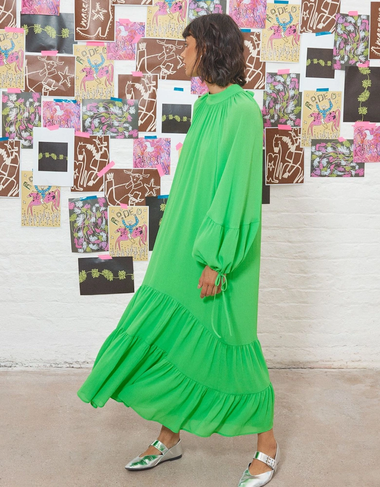 Tony Chiffon High Neck Tier Smock Midi Dress