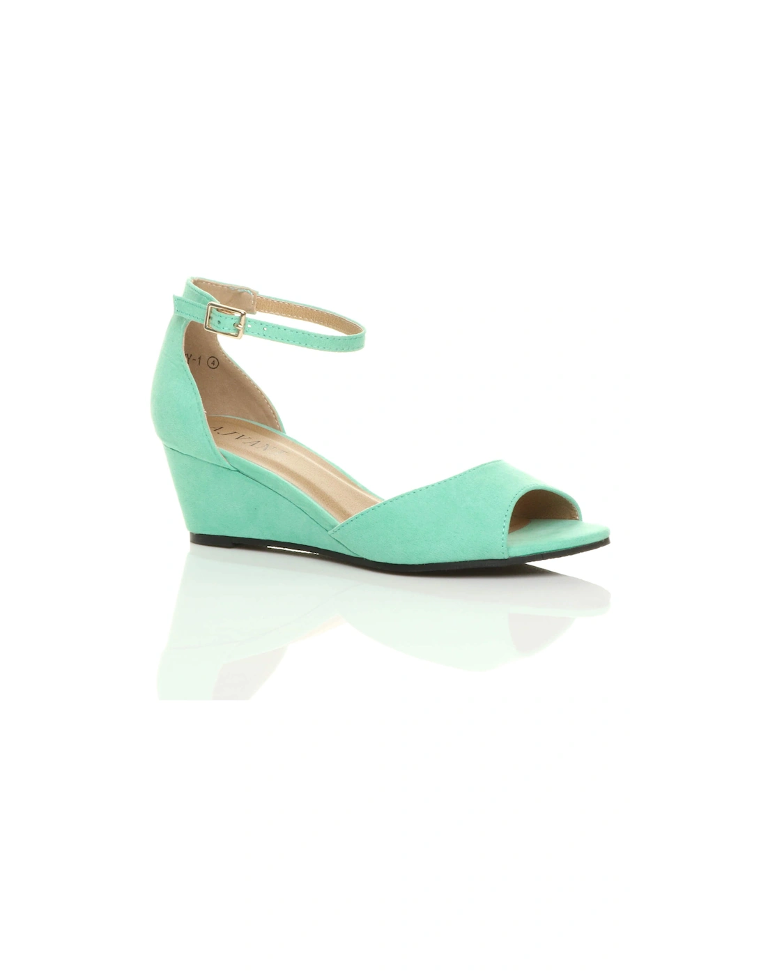 Mid Wedge Heel Ankle Strap Faux Suede Sandals, 2 of 1