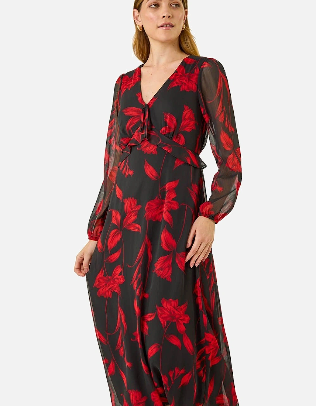 Floral Frill Chiffon Midi Dress, 2 of 1