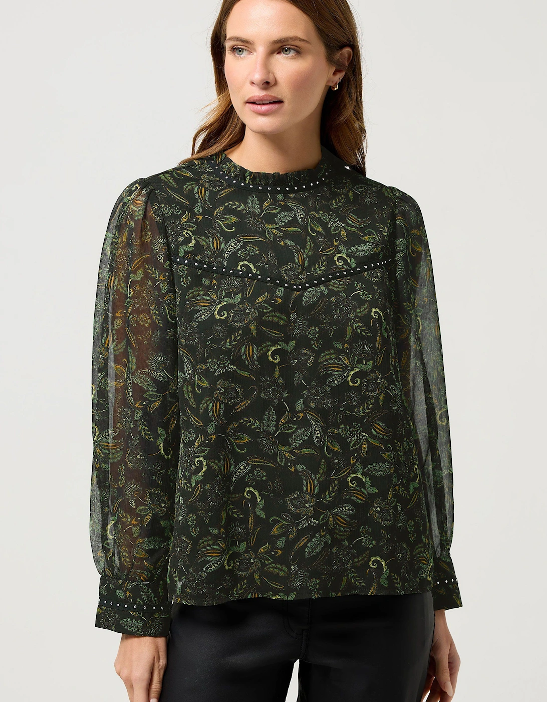 Floral Embroidered Tie Neck Blouse, 2 of 1