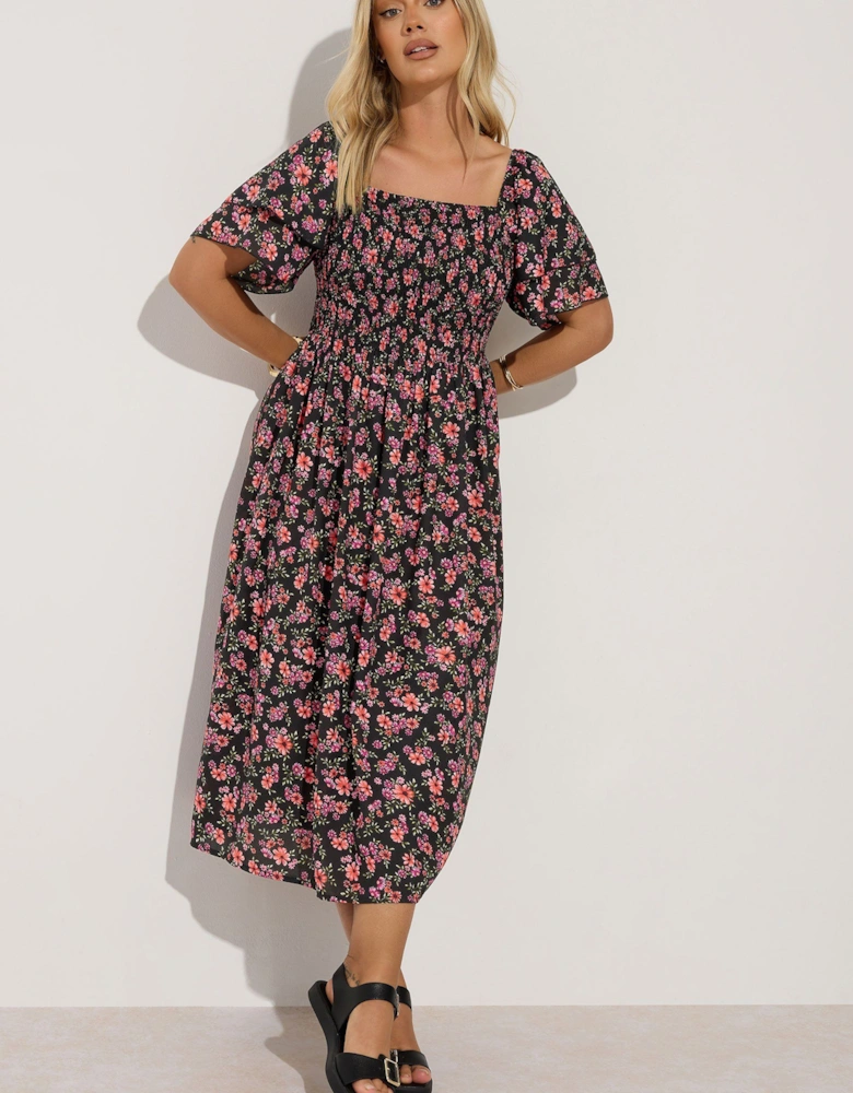 Floral Print Square Neck Midaxi Dress