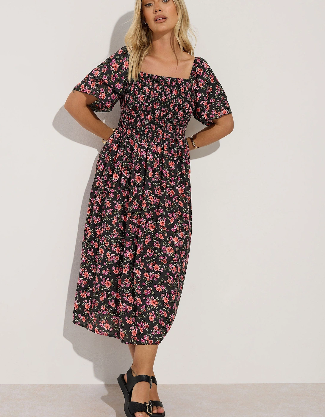 Floral Print Square Neck Midaxi Dress, 2 of 1