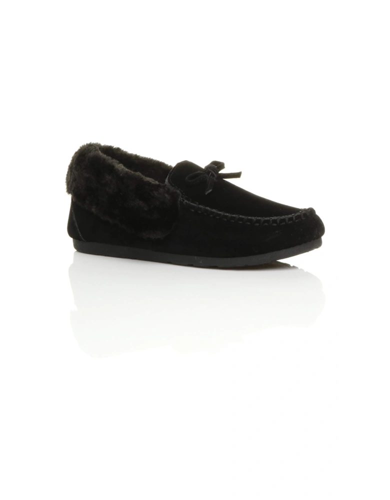 Flat  Heel Faux Fur Collar Moccasin  Slippers