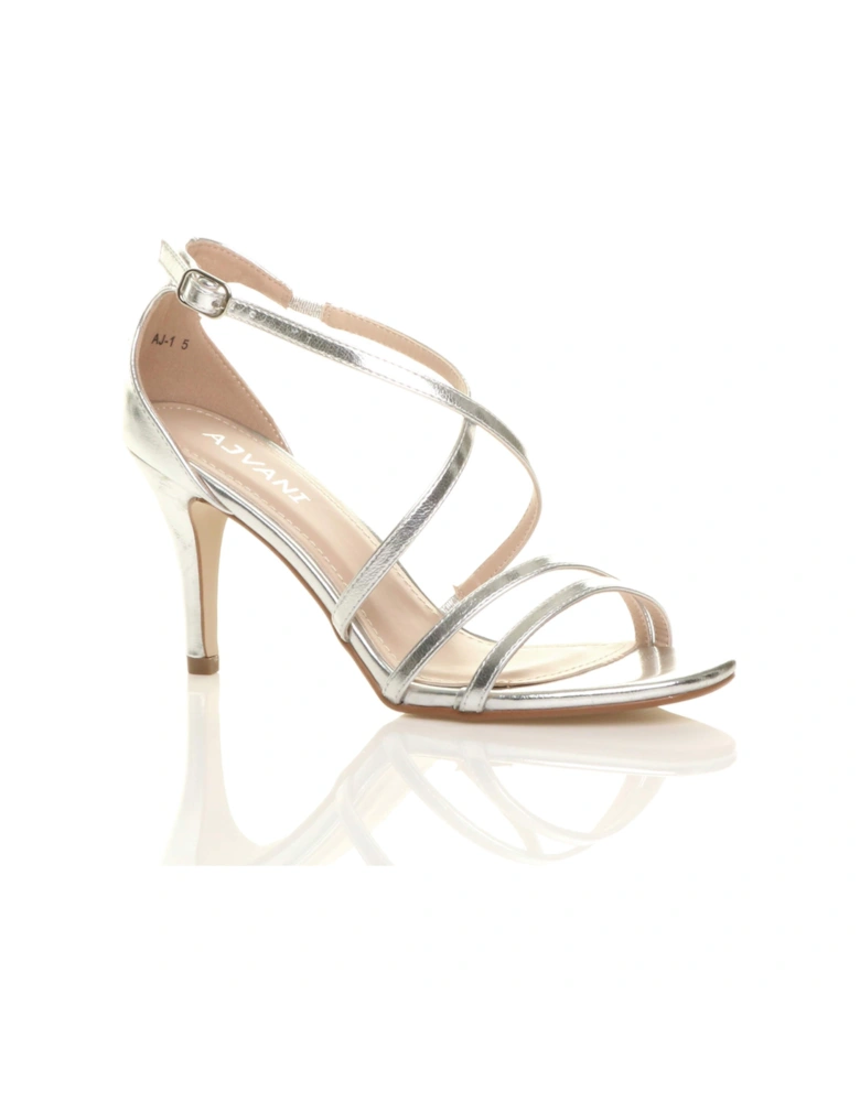 High  Heel Crossed Straps Buckle Faux Leather Heeled Sandals