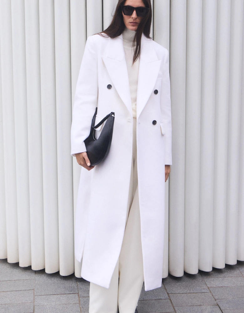 Brushed Wool Oversized Double Breasted Tailored Maxi Coat