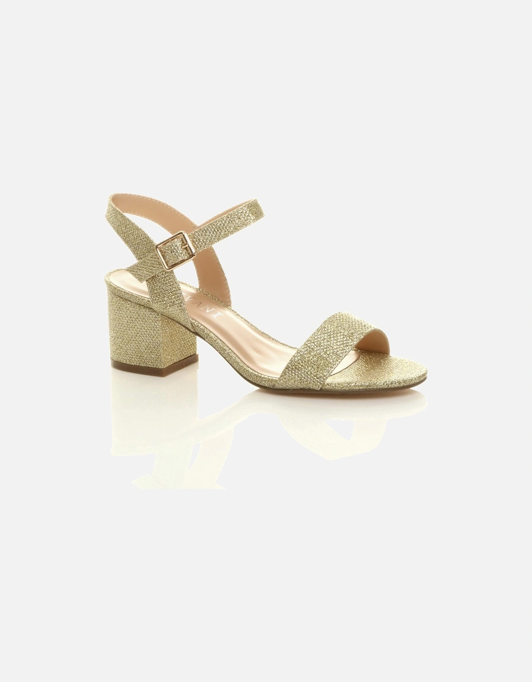 Mid Block Heel Ankle Strap Glitter Mesh Heeled Sandals, 2 of 1