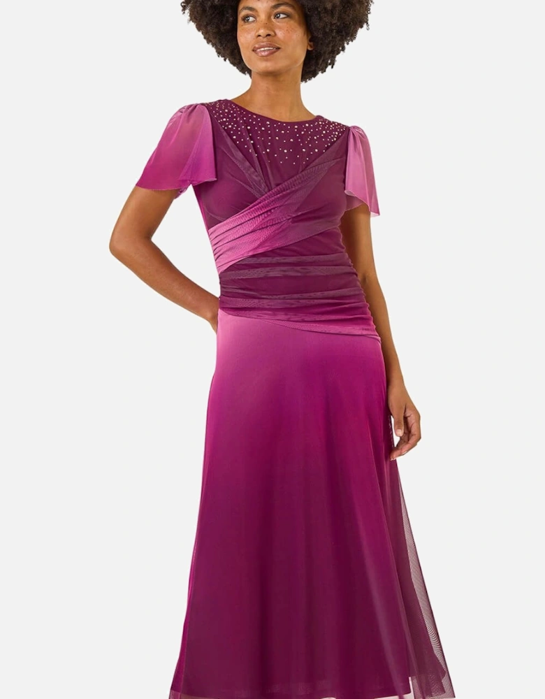 Hotfix Ombre Mesh Midi Dress