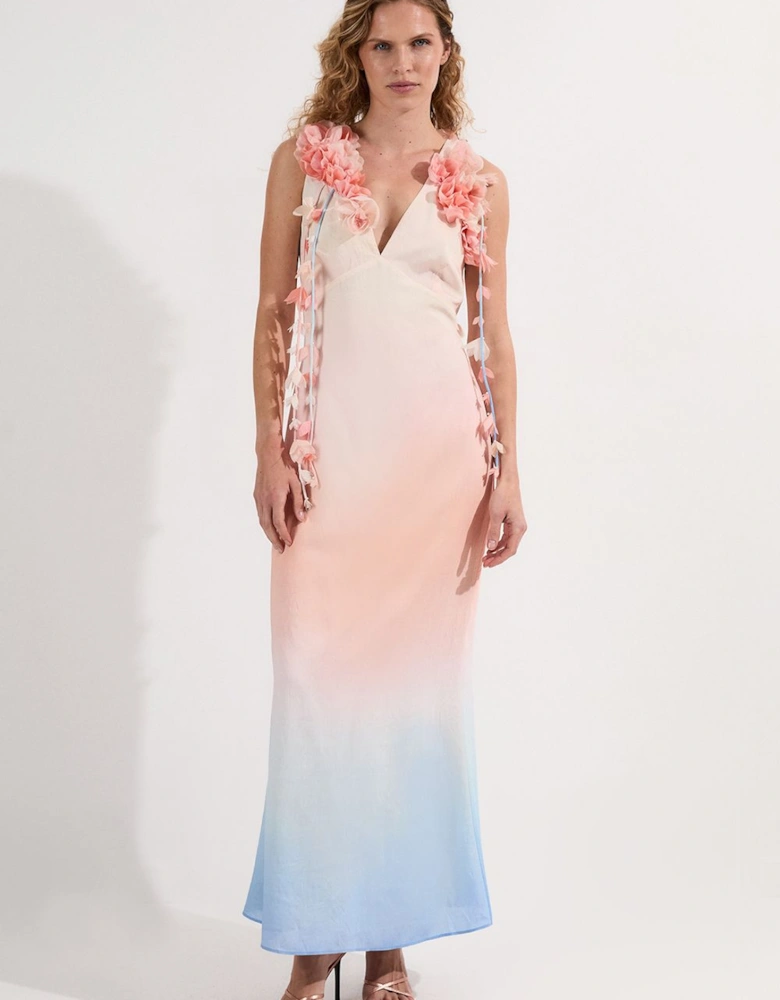 Ombre Applique Woven Halter Woven Maxi Dress