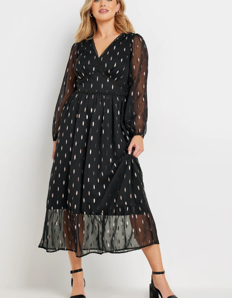 Abstract Metallic Trim Midaxi Dress
