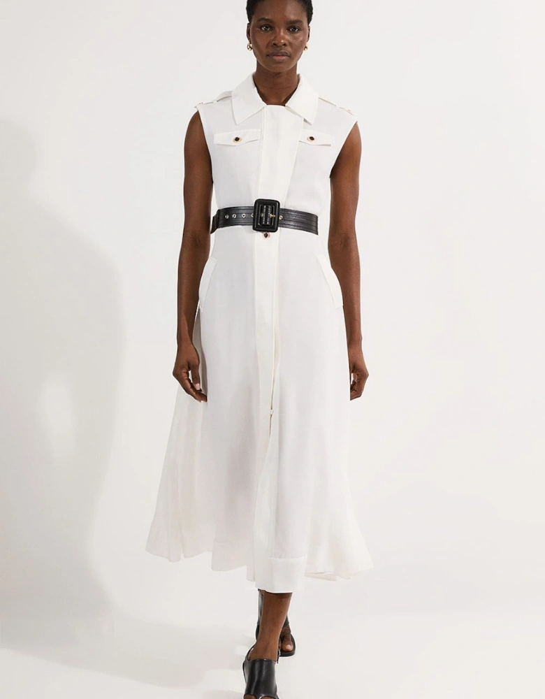 Petite Viscose Georgette Woven Trench Sleeveless Midi Dress