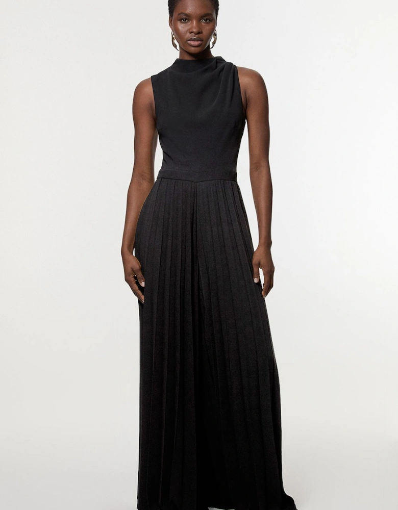 Soft Tailored Halter Neck Pleated Jumpsuit
