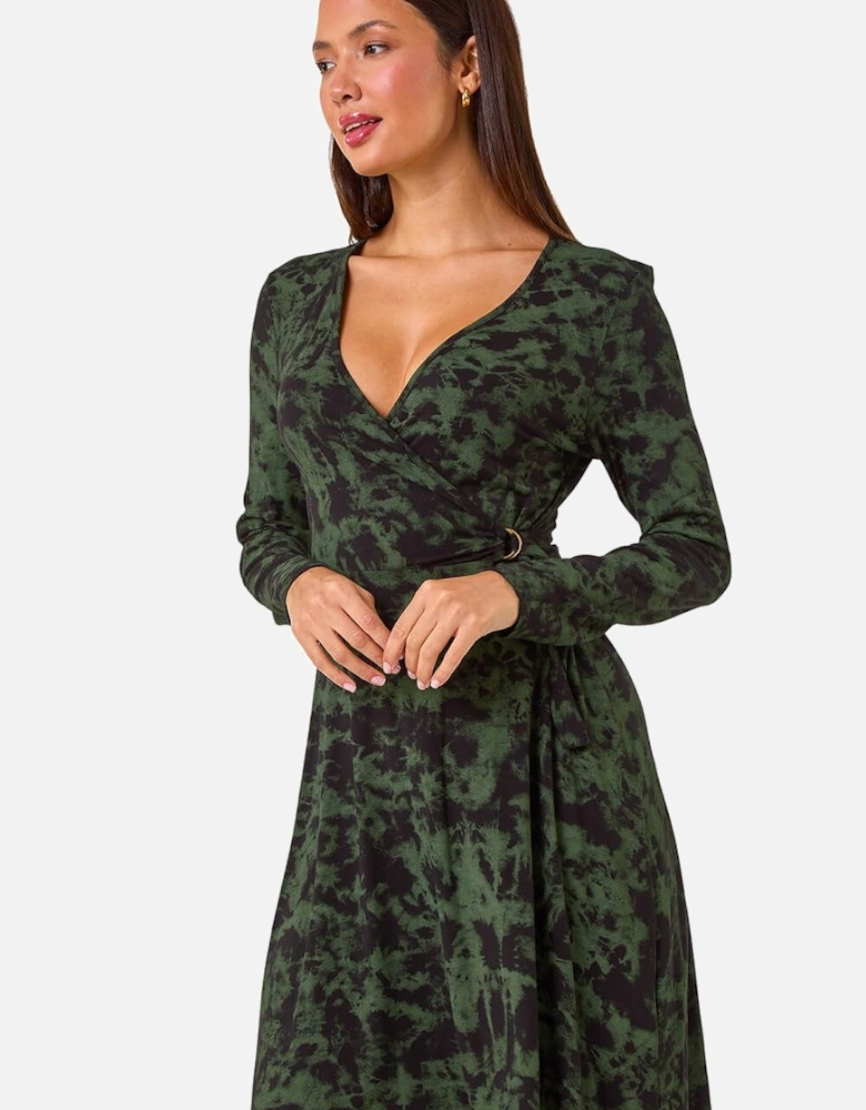 Tie Dye Wrap Detail Stretch Dress