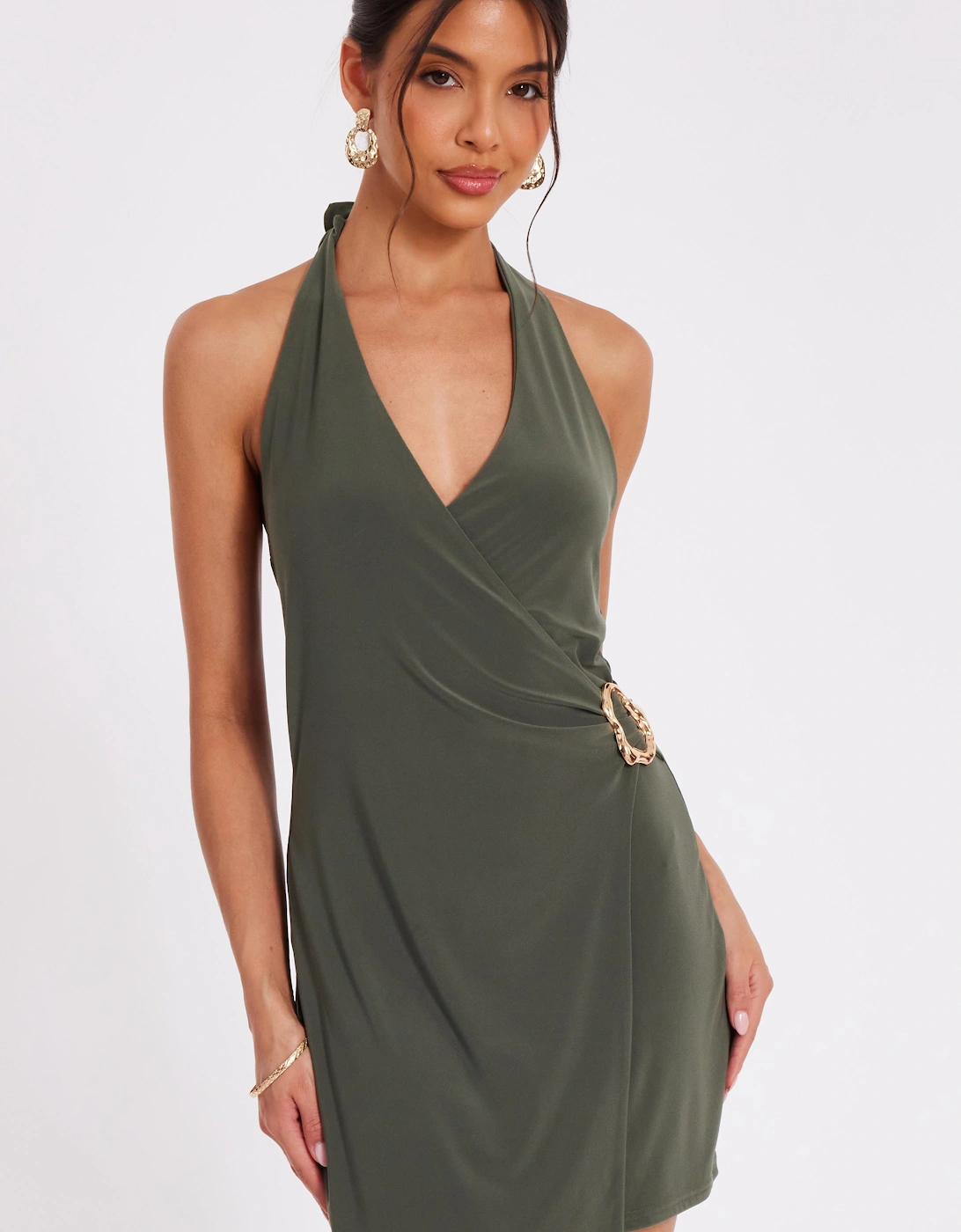 Khaki Halter Neck Mini Dress, 2 of 1