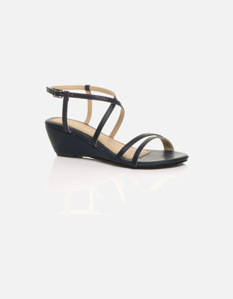 Mid  Heel Crossed Straps Sandals Faux Leather Wedges