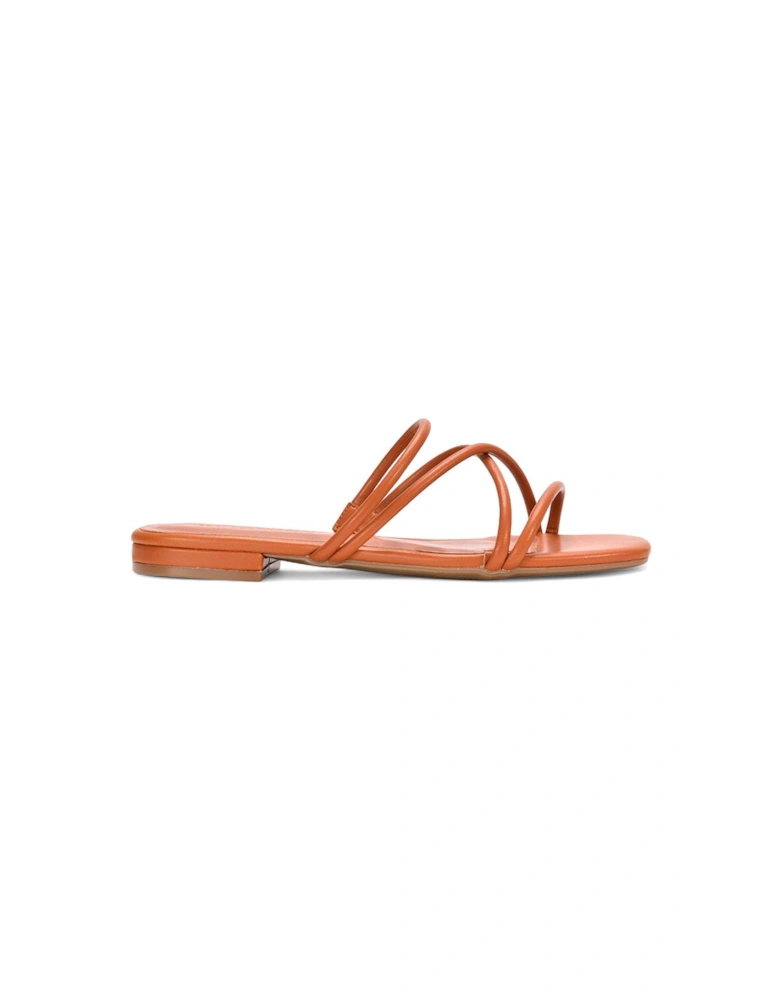'Suzzie' Strappy Flat Slip On Square Toe Slider Mule Sandals