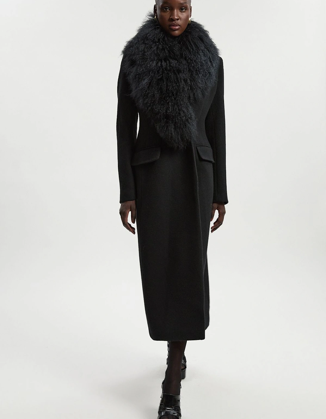 Wool Detachable Collar Tailored Double Breasted Midi Coat, 2 of 1
