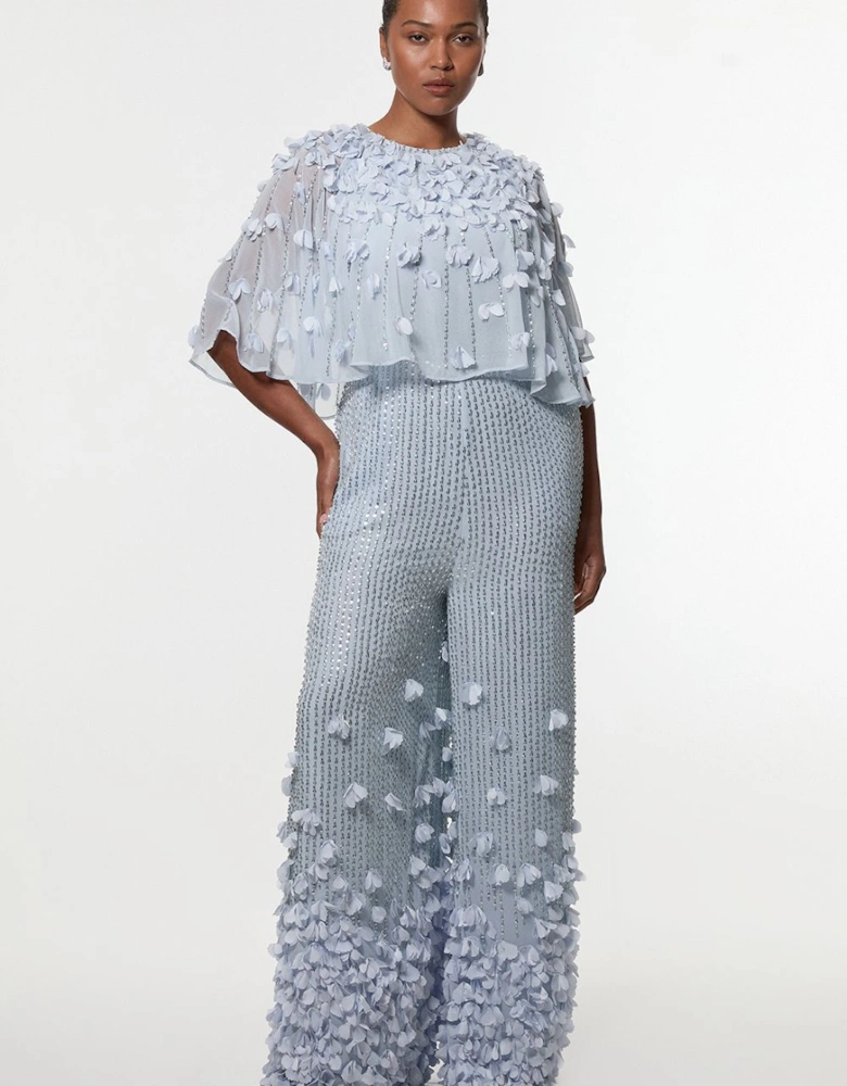 Plus Size Crystal Applique Angel Sleeve Woven Jumpsuit