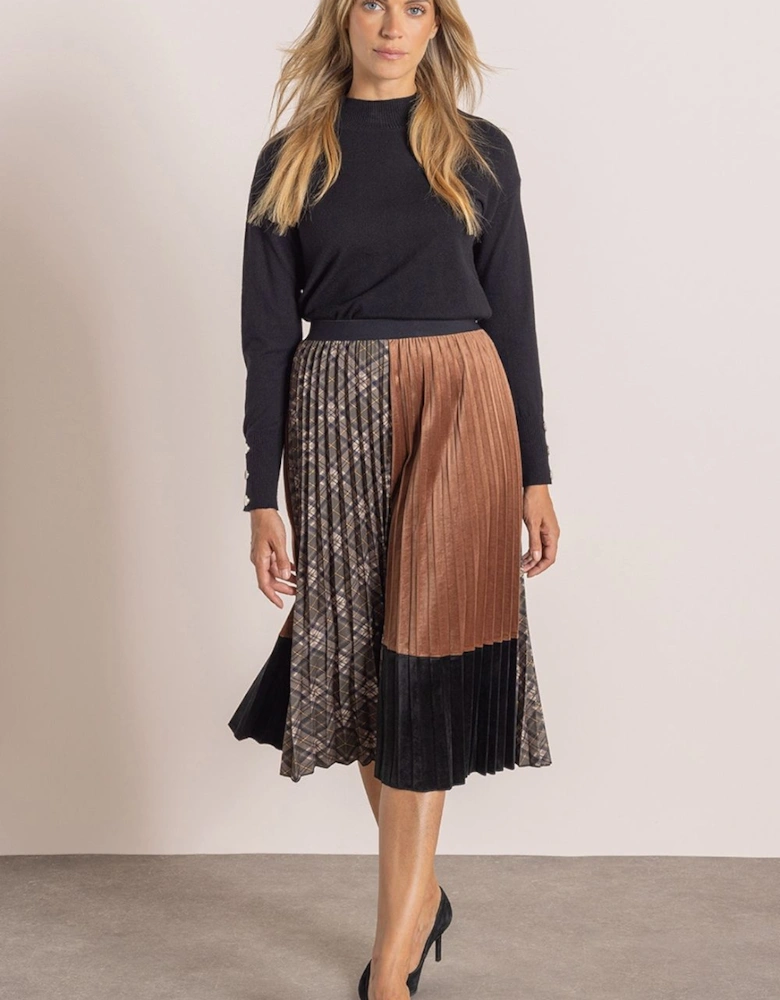 Pleated Patchwork Midi Skirt