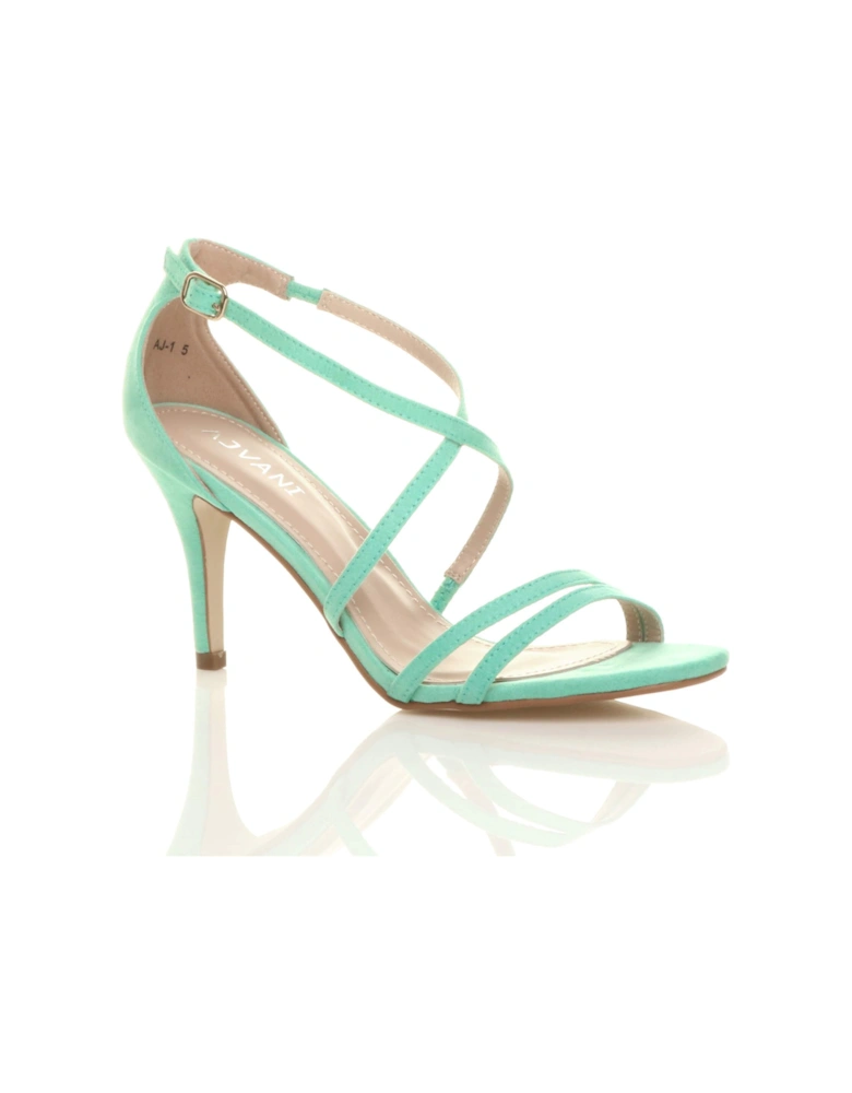 High  Heel Crossed Straps Buckle Faux Suede Heeled Sandals