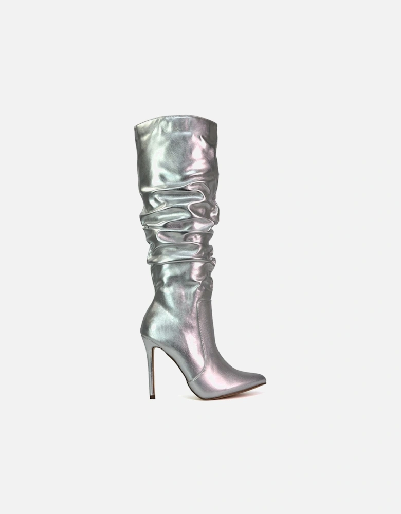 'Milani' Ruched Pointed Toe Stiletto Heel Knee High Boots