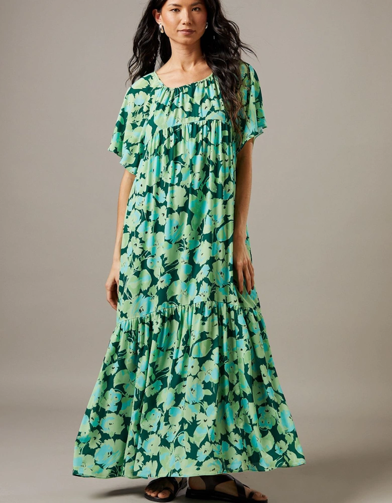 Chiffon Tier Smock Midi Dress