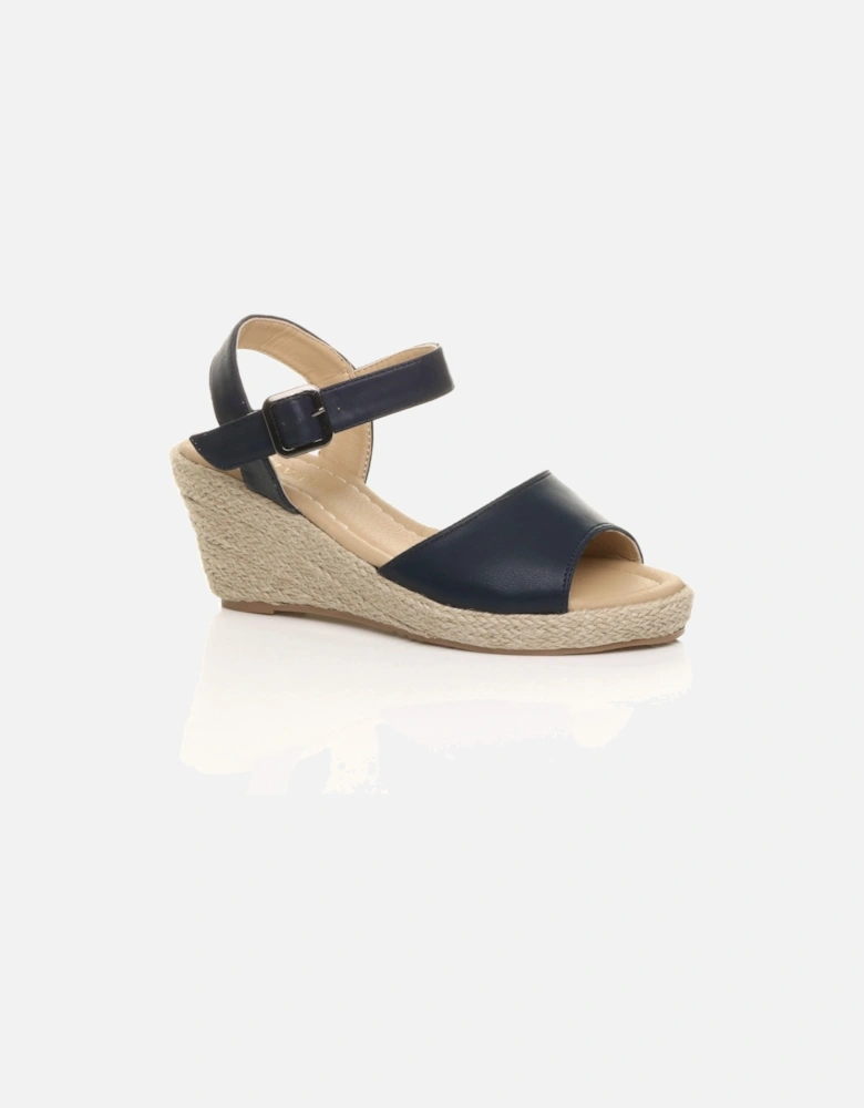 Mid Wedge Heel Ankle Strap Sandals Faux Leather Espadrilles