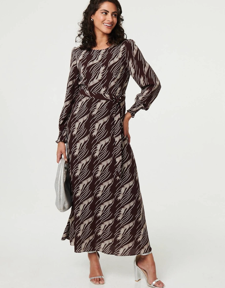 Printed Tie Waist Semi Sheer Maxi Dress